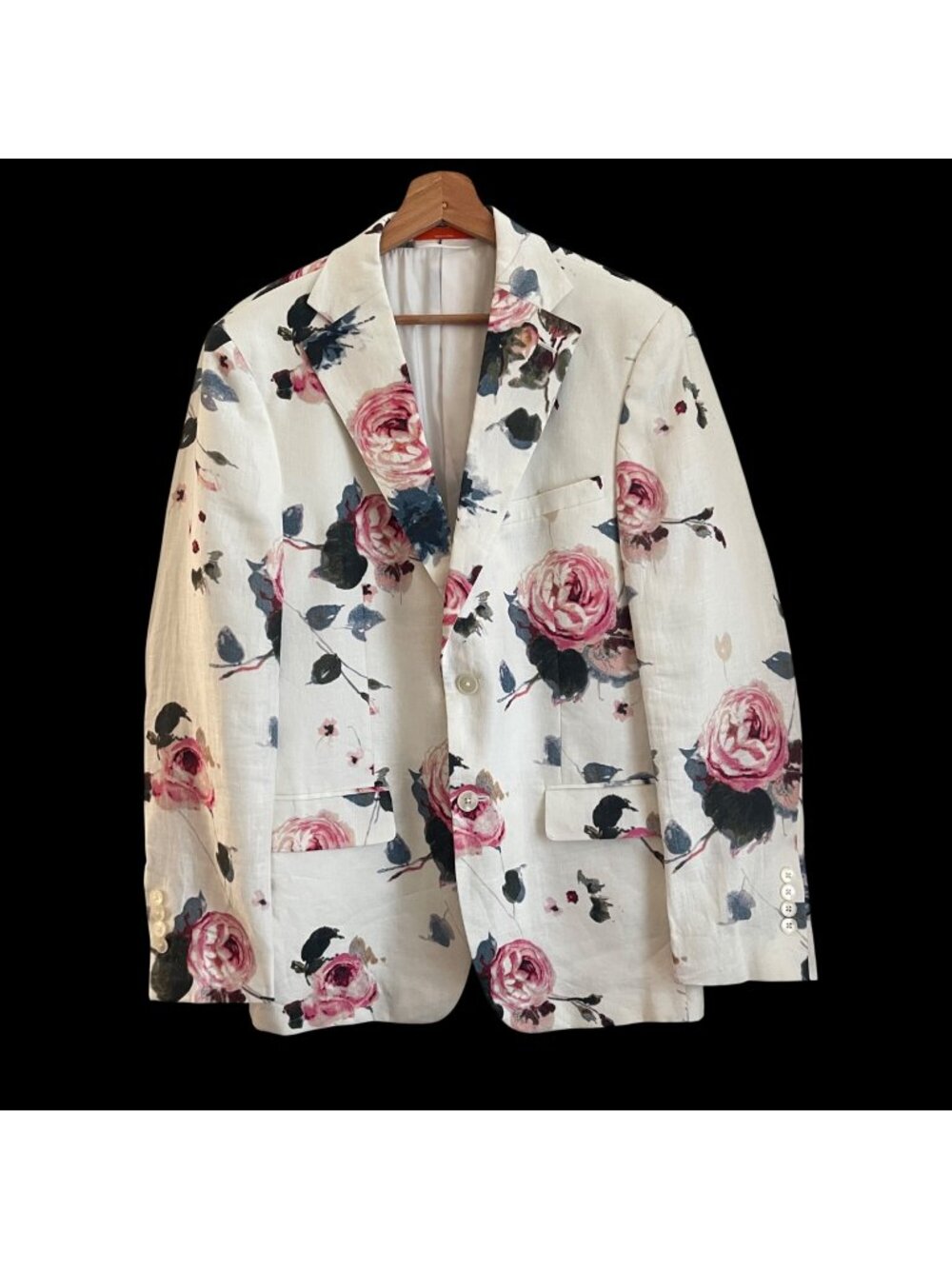 Tallia Mens 100% Linen Blazer Sport Coat Size 38R Floral Wedding Garden Party